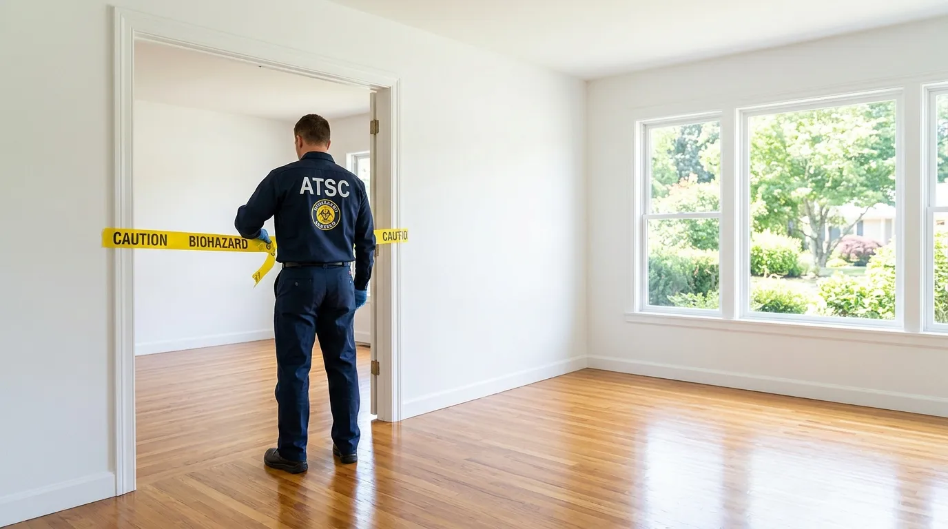 Certified biohazard cleanup crew performing Trauma Scene Cleanup in League City